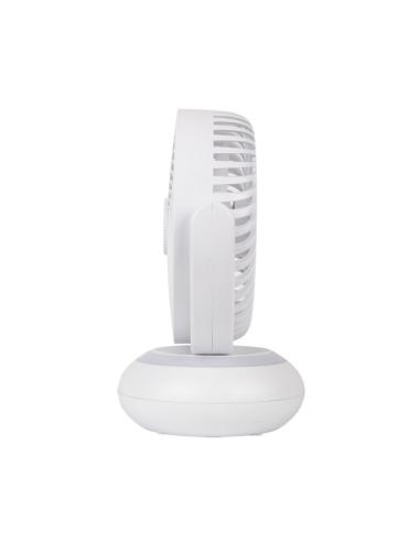 Ventilador Inalambrico Sobremesa Bengali Blanco 5w 3vel Recargable C/luz, Aliment.USB, Fijo Y Rotatorio 3Aspas 27x23x16cm