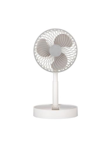 Ventilador Inalambrico Dc Portatil Jerico Blanco/gris 5w 3vel Recargable, Alim.usb, Orientable 3aspas Regx17x17cm