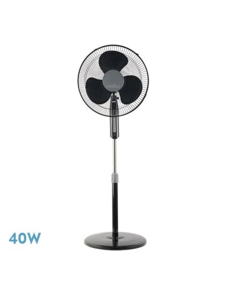Ventilador De Pie Etesio Negro 3 Velocidades 40w Oscilante 3 Aspas blancas Regx43x40 Cm