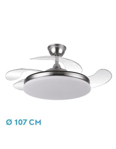 Ventilador Dc Tridente 59w Niquel 4aspas Desp.107d 6980lm Reg.intensidad Remoto+temporizador+memoria 3000-4000-6000k