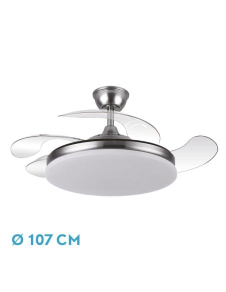 Ventilador Dc Tridente 59w Niquel 4aspas Desp.107d 6980lm Reg.intensidad Remoto+temporizador+memoria 3000-4000-6000k