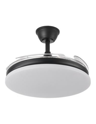 Ventilador Dc Tridente 59w Negro 4aspas Desp. 107d 6980lm Reg.intensidad Remoto+temporizador+memoria 3000-4000-6000k