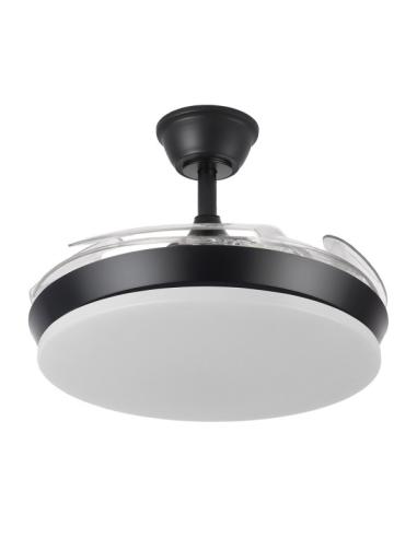 Ventilador Dc Tridente Mini 59w Negro 4aspas Desp.91d 6980lm Reg.intensidad Remoto+temporizador+memoria 3000-4000-6000k