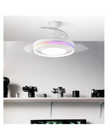 Ventilador Dc Pitufo 57w Blanco 3asp107d 3990lm Rgb +3000-4500-6500k Reg.intensidad+remoto+memo+temporiz