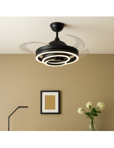 Ventilador retráctil Kai DC negro Ø107 cm LED con mando | Luzmovil