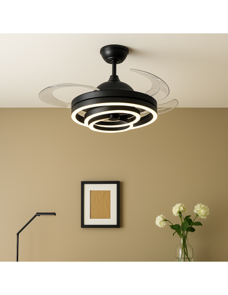 Ventilador retráctil Kai DC negro Ø107 cm LED con mando | Luzmovil