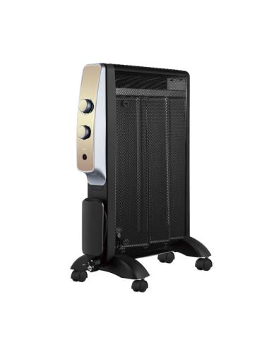 Radiador De Mica Abrigo 1500w 3elem Negro/oro 2potencias Antivuelco,luz Indicadora Termost.regulable 61,5x47x26,5cm