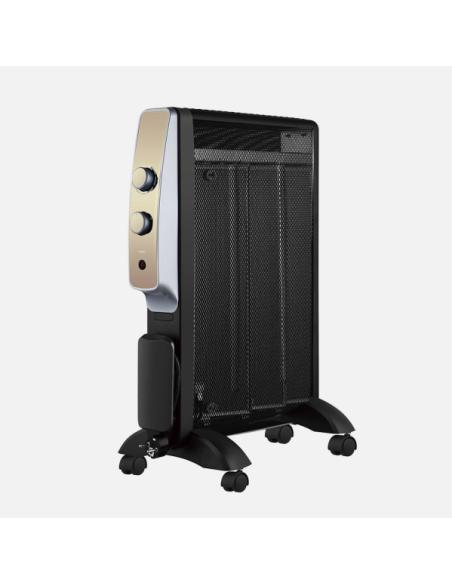 Radiador De Mica Abrigo 1500w 3elem Negro/oro 2potencias Antivuelco,luz Indicadora Termost.regulable 61,5x47x26,5cm